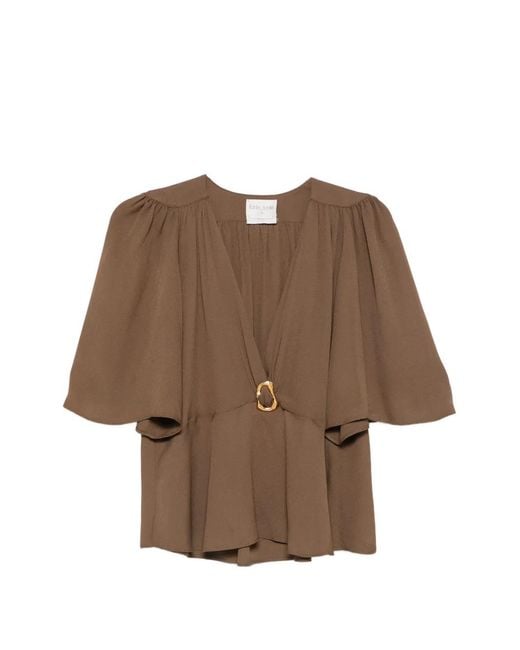 Forte_forte Brown Hammered-Ring Draped Top