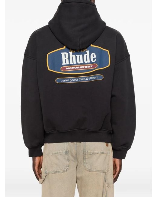 Rhude Black Logo-Print Hoodie for men