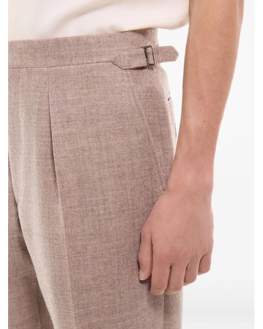 Fursac Natural Herringbone-Pattern Wool Trousers for men