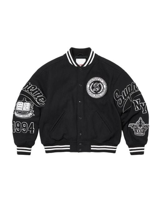 Supreme Black Veritas Varsity Jacket for men