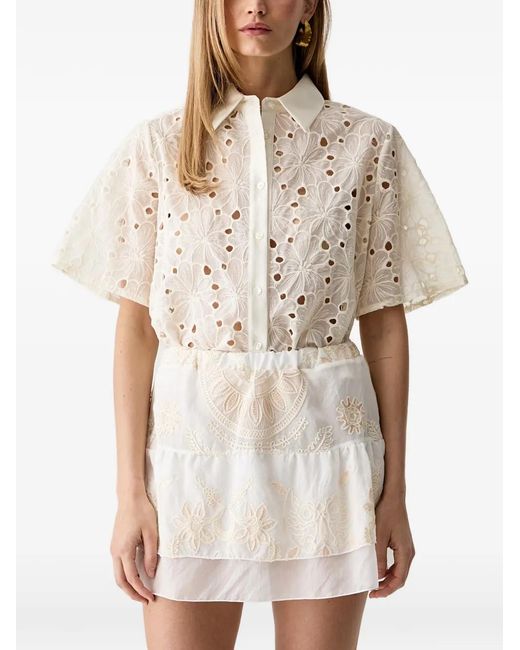 Haveone Natural Broderie-Anglaise Short-Sleeve Shirt