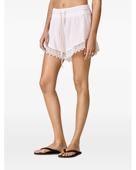 Pink White Lace-Trim Drawstring Shorts