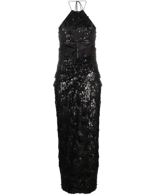 ROTATE BIRGER CHRISTENSEN Black Sequin Halterneck Midi Dress - Women's - Polyester/elastane