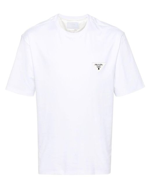 Prada T-Shirt mit Triangel-Logo-Patch in White für Herren