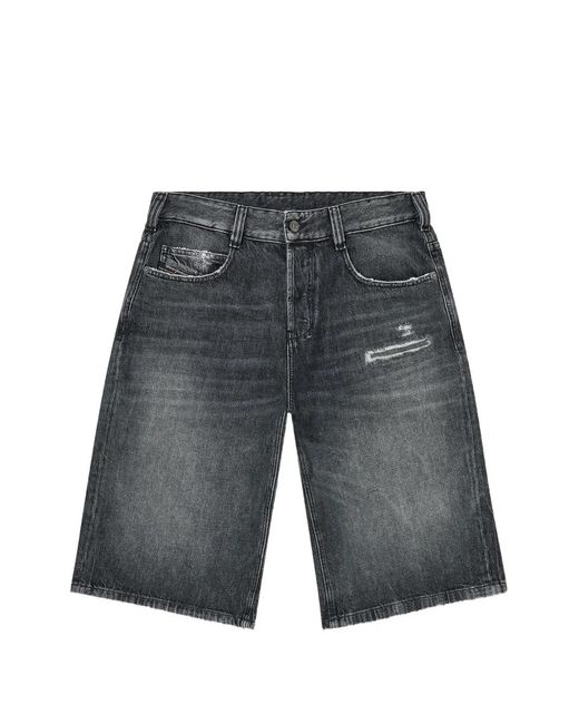 DIESEL Gray Denim Relaxed Shorts With Abrasions