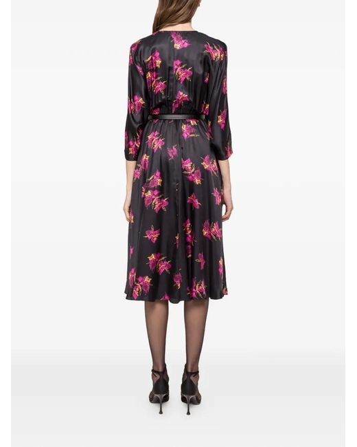 Nissa Red Lace Floral-Print Midi Dress