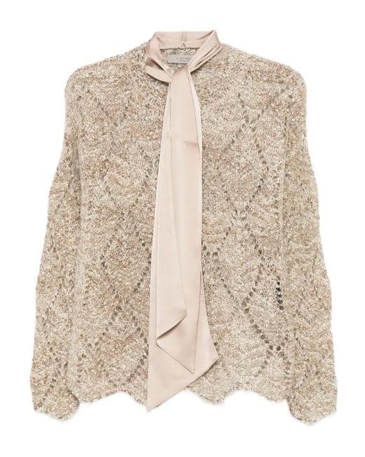 D.exterior Natural Tie-Neck Openwork Sweater