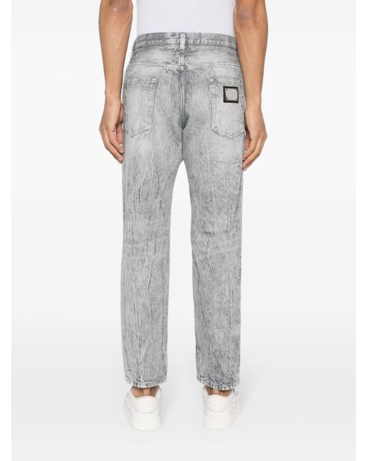 Dolce & Gabbana Gray Logo-plaque Tapered Jeans for men
