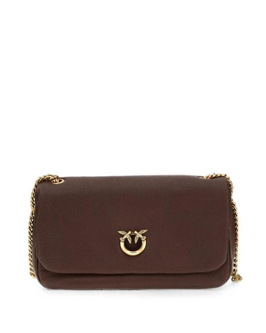 Pinko Brown Love Birds Click Soft Horizontal Leather Shoulder Bag