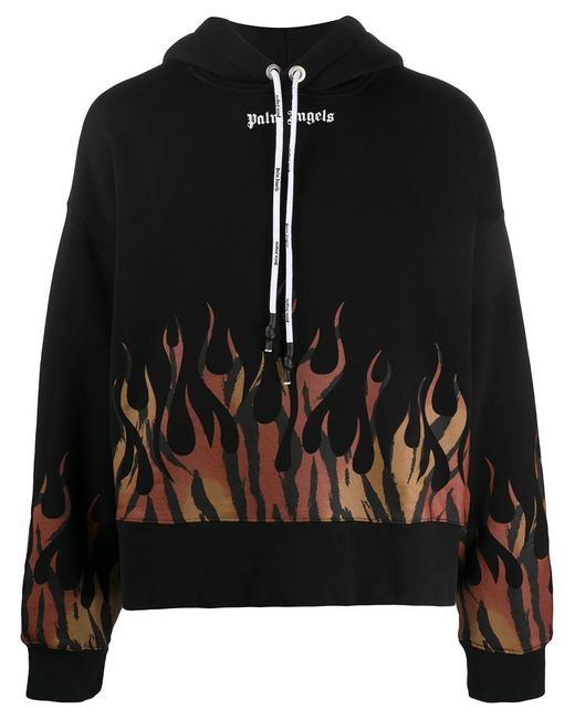 Palm Angels Black Tiger-print-flames Cotton-jersey Hoody for men