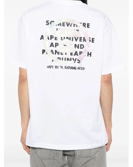 Camiseta con logo estampado Aape By A Bathing Ape de hombre de color White