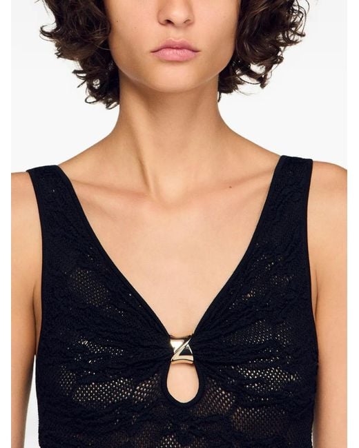 Sandro Black Textured V-Neck Bodie