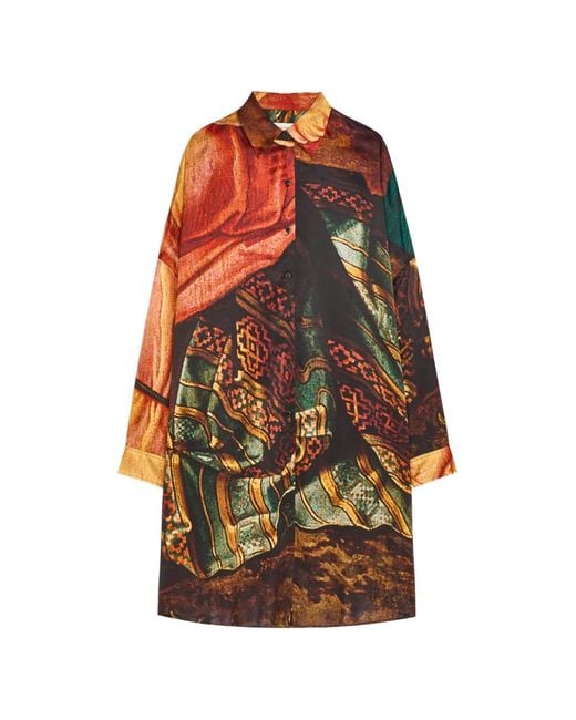 Dries Van Noten Orange Silk Shirt Dress