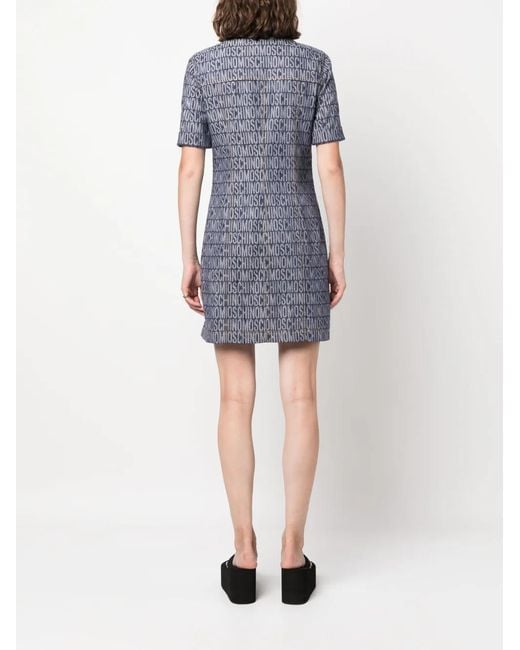 Moschino Blue Logo-Jacquard Denim Mini Dress