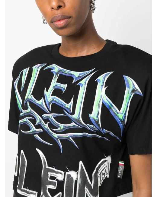 Philipp Plein Black Logo-Print Padded-Shoulder T-Shirt