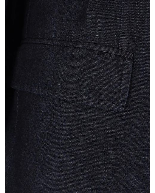 Aspesi Blue Double-Breasted Denim Blazer