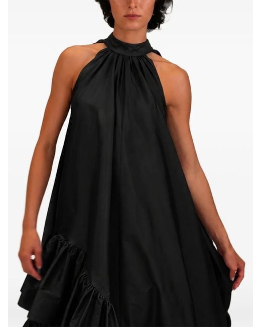 Azeeza Black Lucas Duppioni Ruffled Maxi Gown
