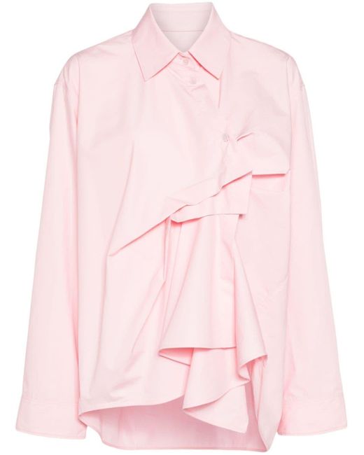 JNBY Pink Gathered-detail Cotton Blouse