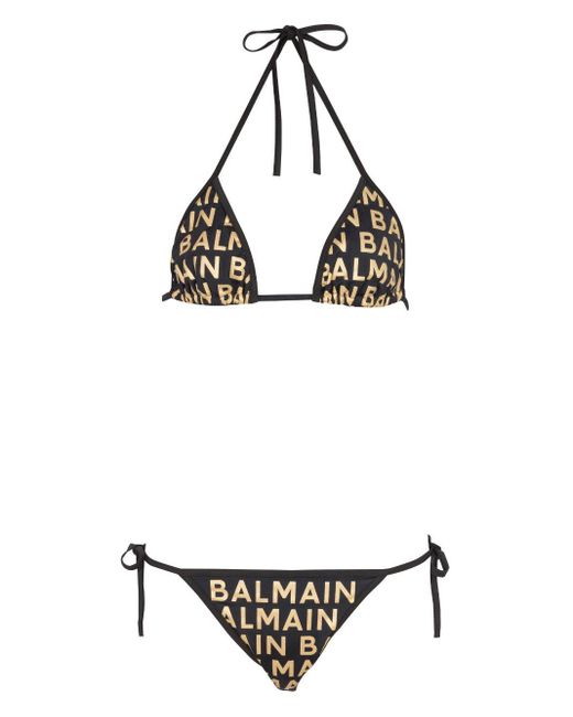 Balmain Black Logo-print Triangle Bikini Set