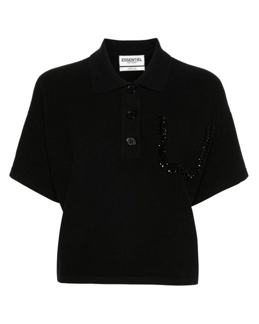 Essentiel Antwerp Black Bead-embellished Piqué Polo Shirt