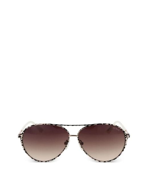 GUESS EYEWEAR Brown Animal-Print Pilot-Frame Sunglasses
