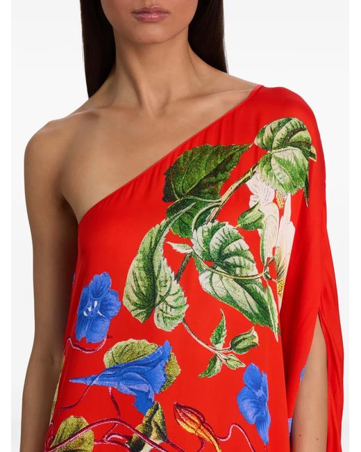 Alice + Olivia Red One-Shoulder Floral-Print Maxi Dress