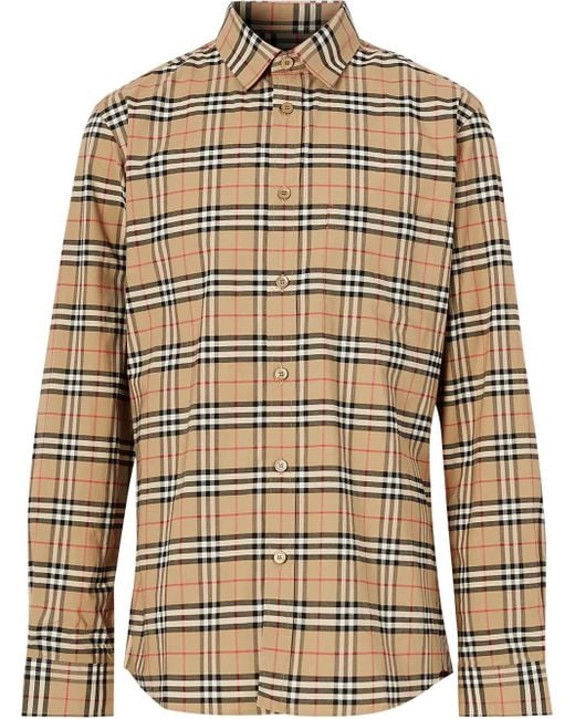 Burberry Brown Check Motif Cotton Shirt for men