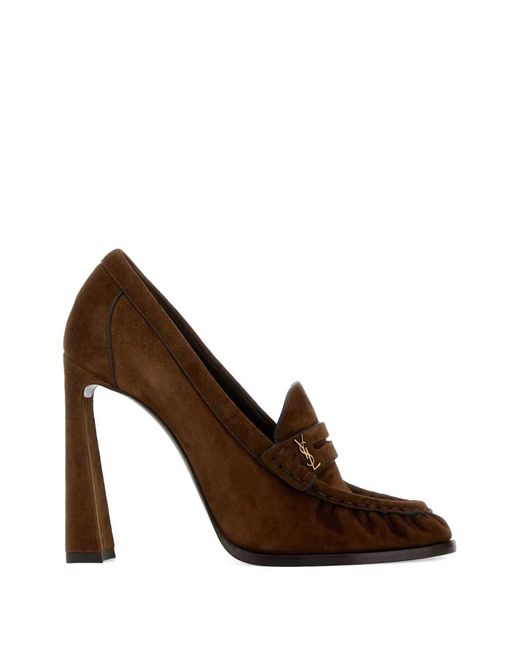 Saint Laurent Brown Le Loafer Suede Pumps