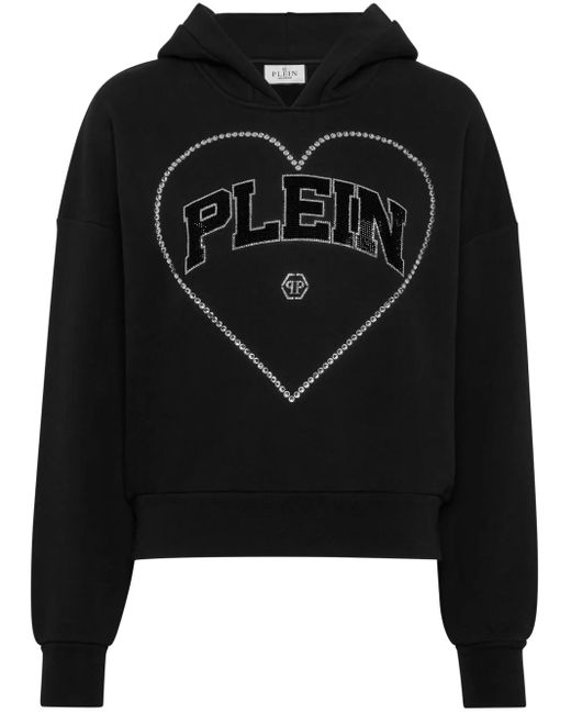 Philipp Plein Hoodie Verfraaid Met Stras En Hartpatroon in het Black