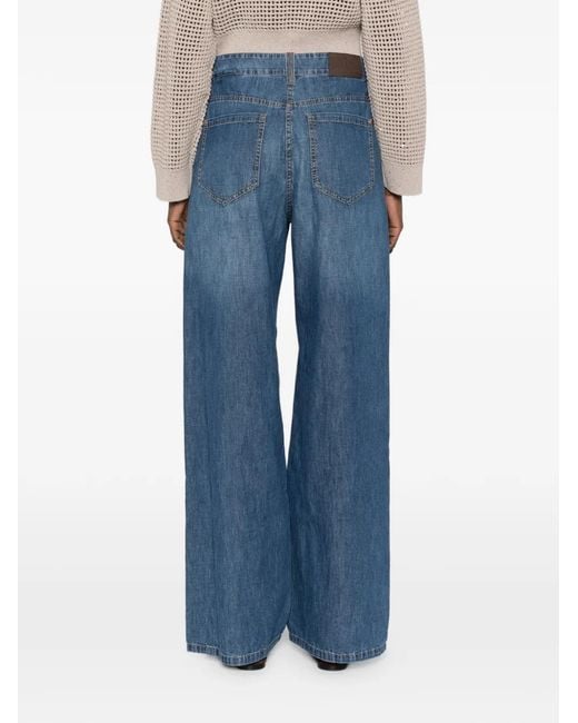 Brunello Cucinelli Blue Verzierte Wide-Leg-Jeans