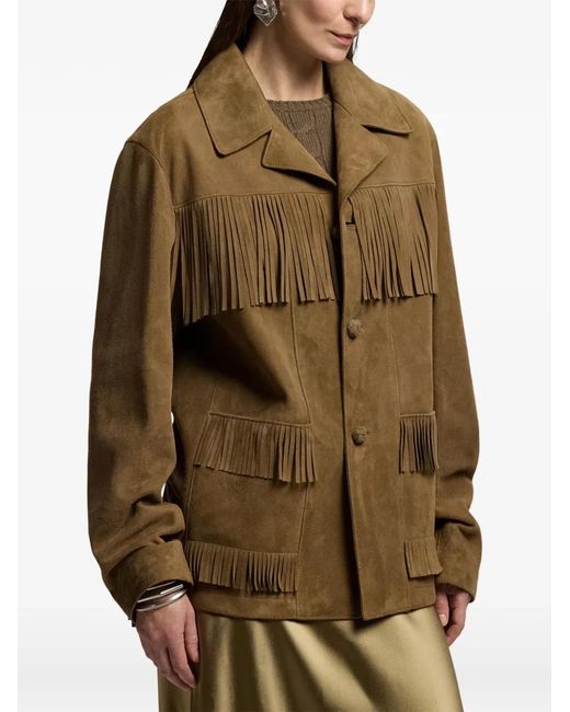 Ralph Lauren Brown Perce Fringe-Trim Jacket