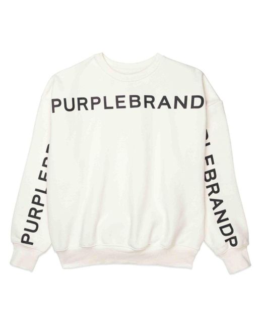 Purple Brand White Logo-print Cotton Sweatshirt for men
