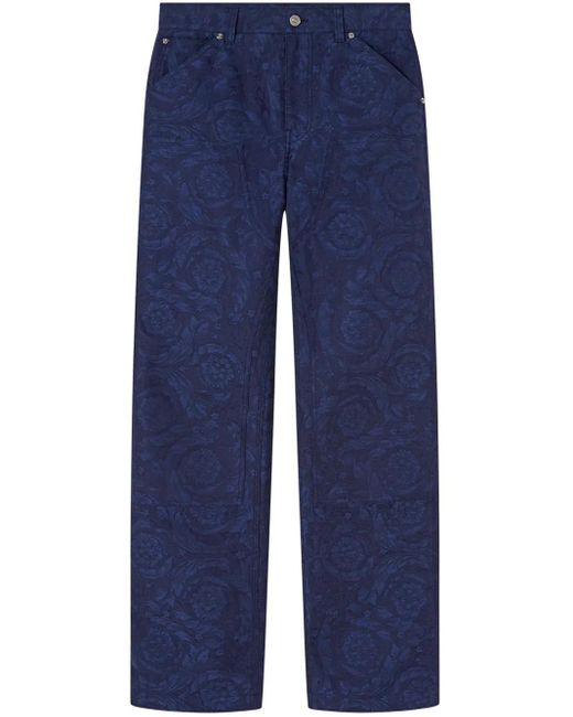Pantaloni Carpenter Con Motivo Barocco Jacquard di Versace in Blue da Uomo