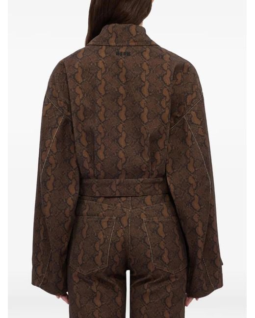 MSGM Brown Belted Patterned Coat