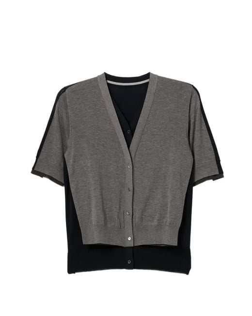 JNBY Gray V-Neck Layered Cardigan