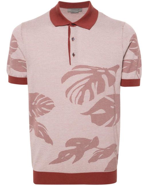 Corneliani Pink Striped Cotton Polo Shirt for men
