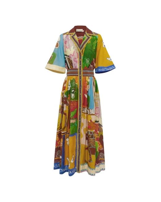 ALÉMAIS Yellow Mlak Graphic-Print Button-Down Maxi Dress