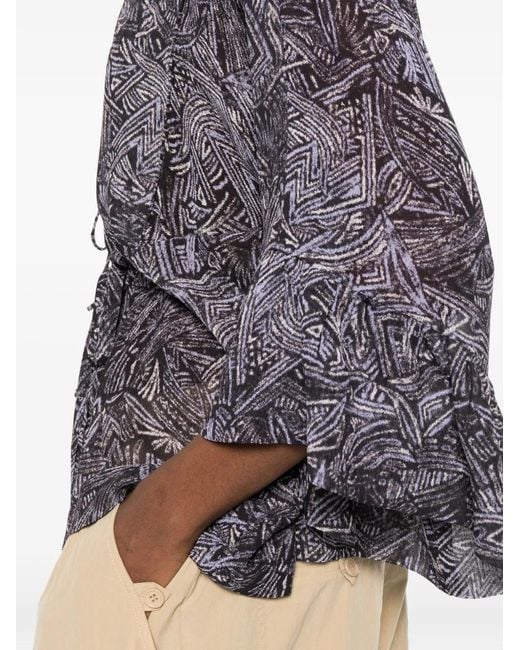 Isabel Marant Gray Tekia Abstract-Print Ruffled Shirt