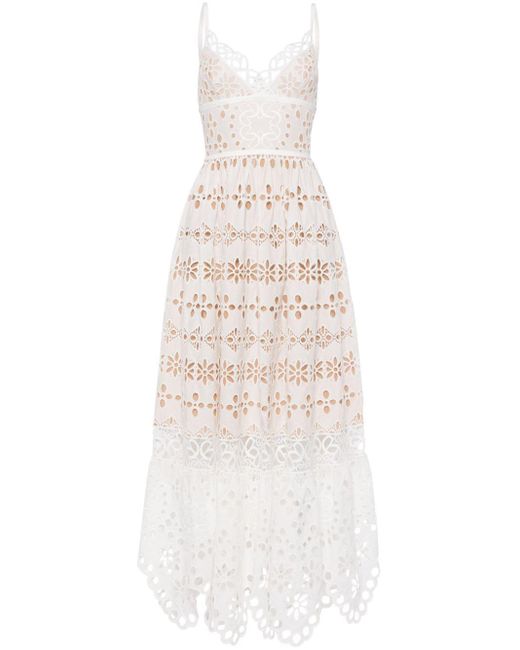 Elie Saab White V-neck Embroidered Maxi Dress