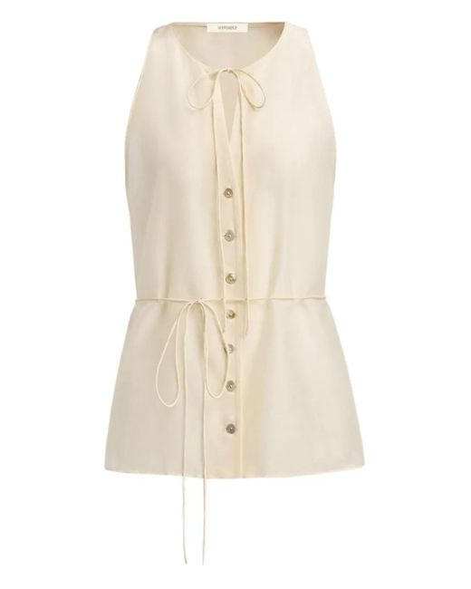 Blusa con botones y lazo en el cuello 12 STOREEZ de color Natural