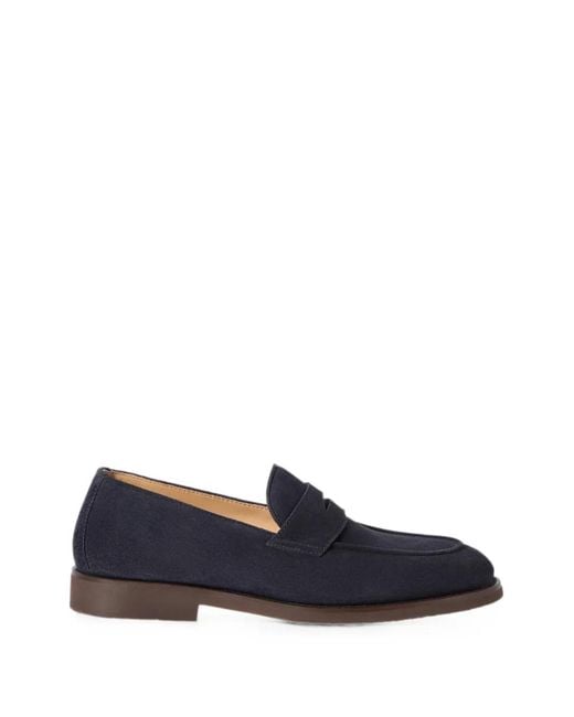 Brunello Cucinelli Blue Suede Penny Loafers for men