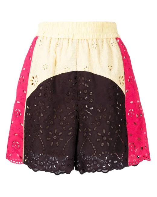 Goen.J Multicolor Broderie-Anglaise Floral-Lace Track Shorts