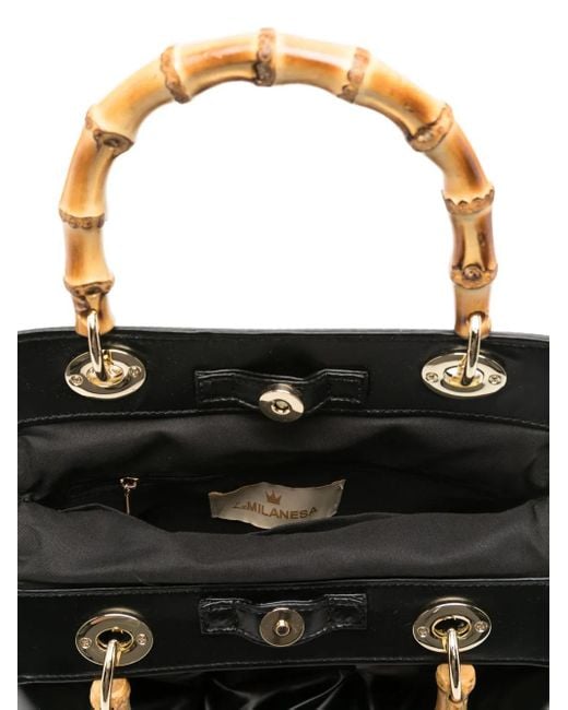 Bolso shopper acolchado con asa de bambú La Milanesa de color Black