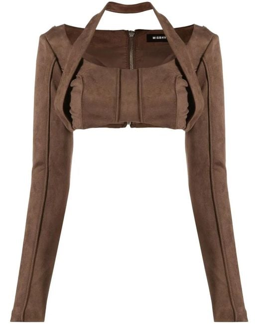 M I S B H V Brown Faux Suede Crop Top