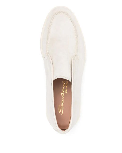 Santoni White Slip-On Suede Ankle Boots