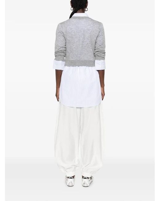 Alexander Wang White Layered-Design Logo-Embroidered Sweater