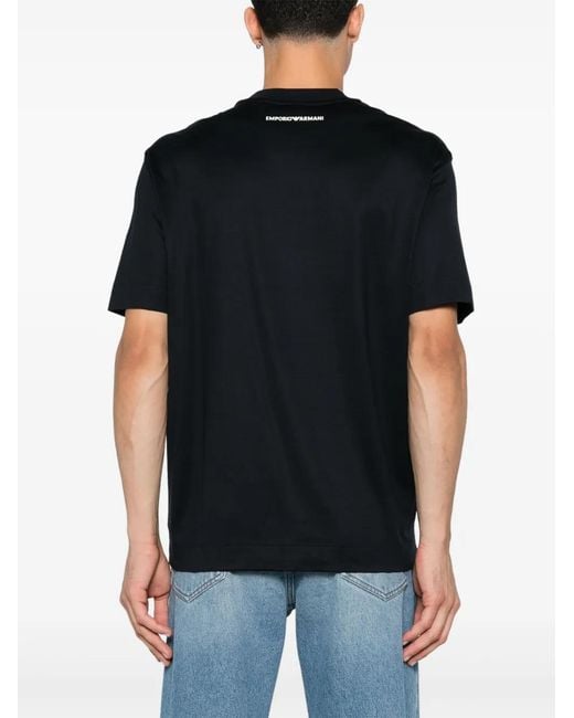 Emporio Armani Black French Bulldog-Embroidered T-Shirt for men