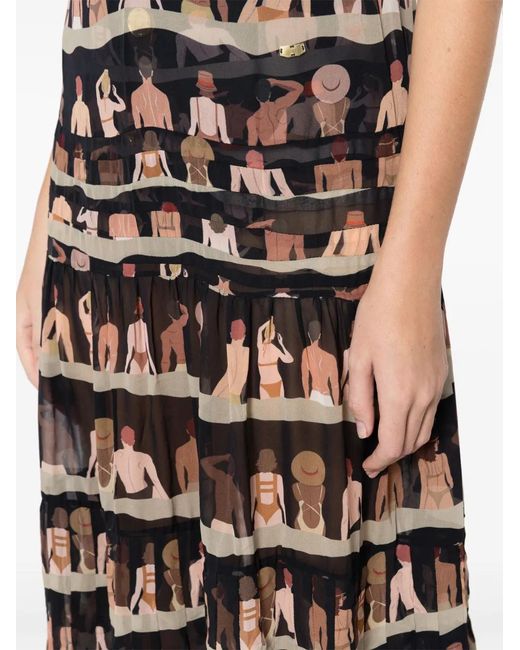 Amir Slama Black Graphic-Print Silk Maxi Dress