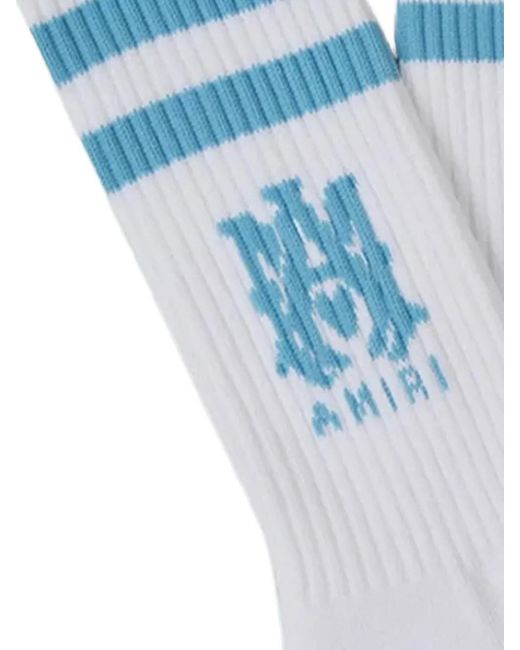 Amiri Blue Ma Logo-Intarsia Striped Socks for men