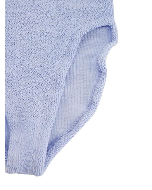 Hunza G Blue Square Neck Crinkle-Effect Swimsuit
